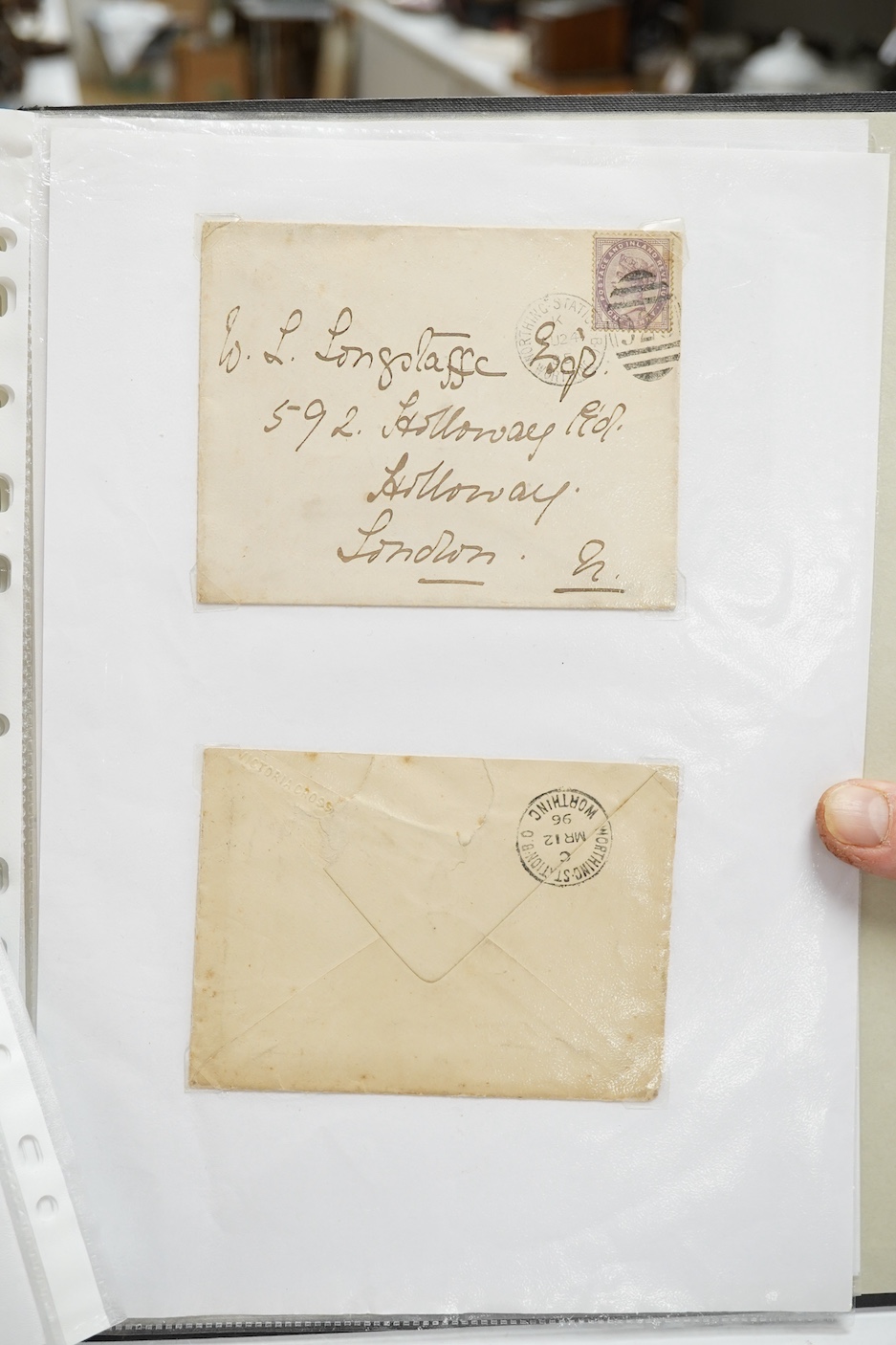 A collection of fifty early nineteenth century Georgian and Victorian franked postal covers, Victoria pre-paid ‘letter cards’ and post cards, railway Dividend Statement, Registered Letters, Fire Office statements, letter